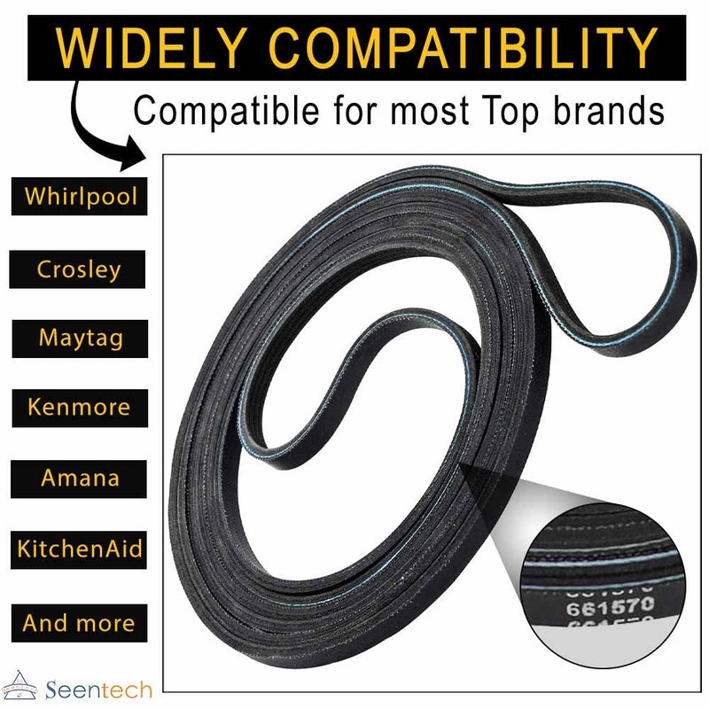 Seentech 661570 Dryer Drum Belt - Compatible with Whirlpool & Kenmore Dryers - Replaces Part Numbers 661570V AP5983729 3387610 3389728 3393999 339728 661570VP PS11722115 - Image 2